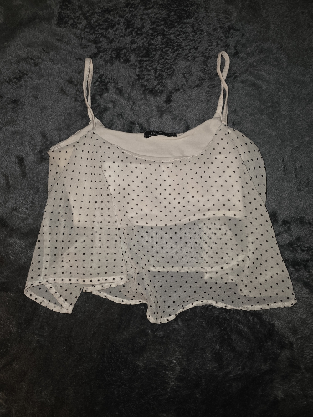 Bershka White Sheer Polka Dot Spaghetti Strap Crop Top